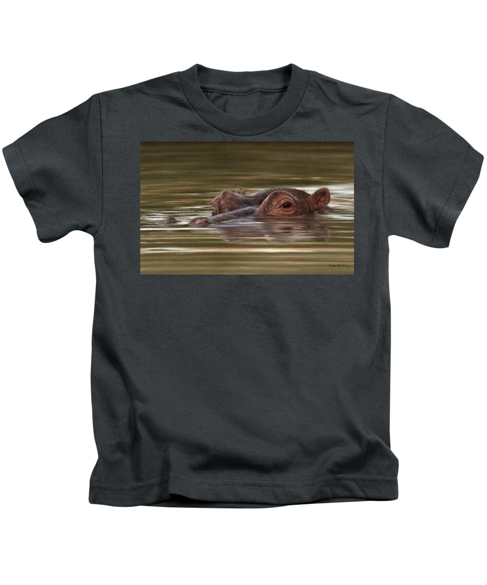 Hippopotamus Kids T-Shirt featuring the painting Hippo Painting by Rachel Stribbling