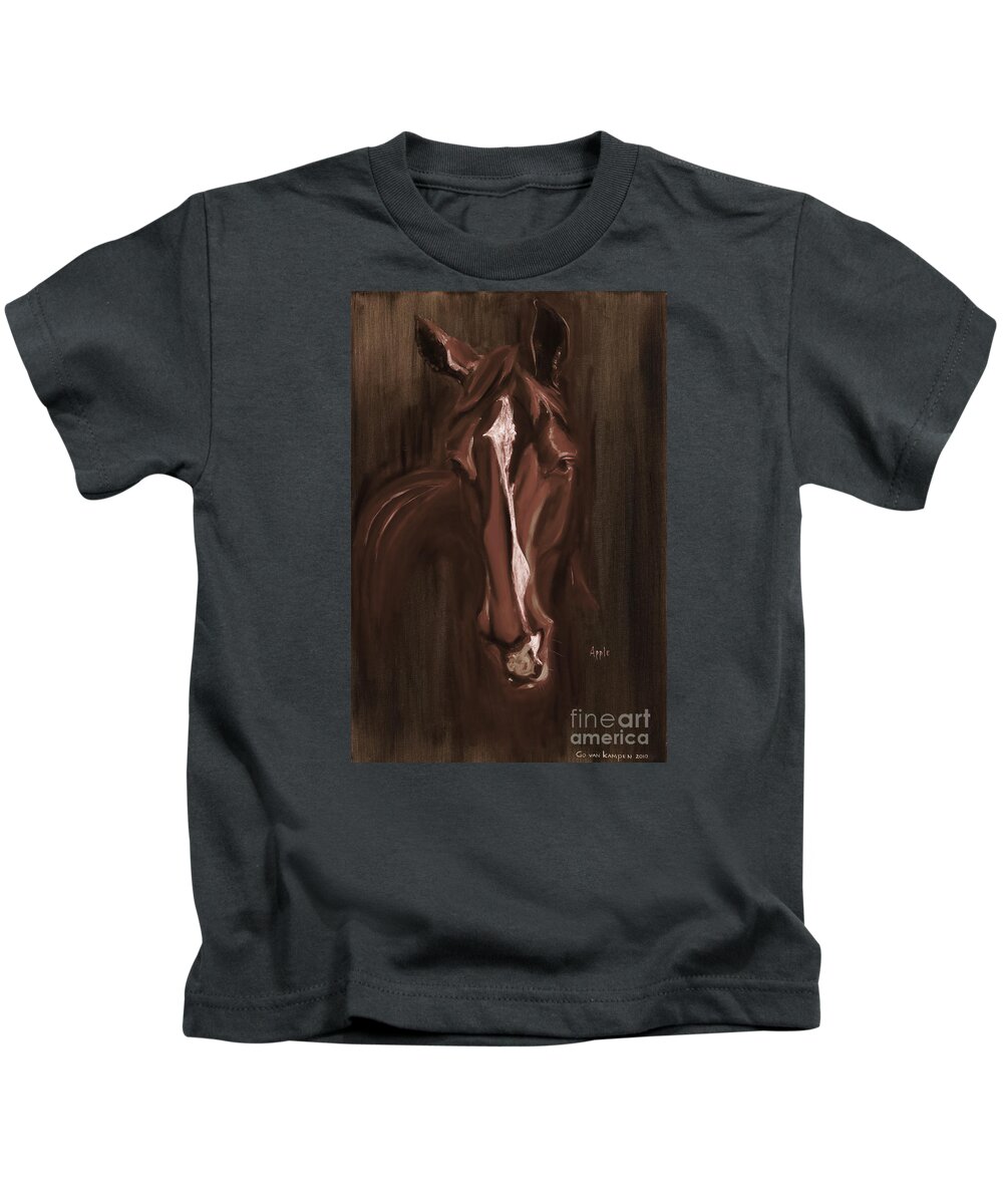 Horse Kids T-Shirt featuring the painting Horse Apple warm brown by Go Van Kampen