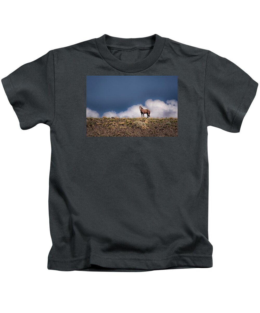 Wild Horse Kids T-Shirt featuring the photograph Horse in the Clouds by Janis Knight