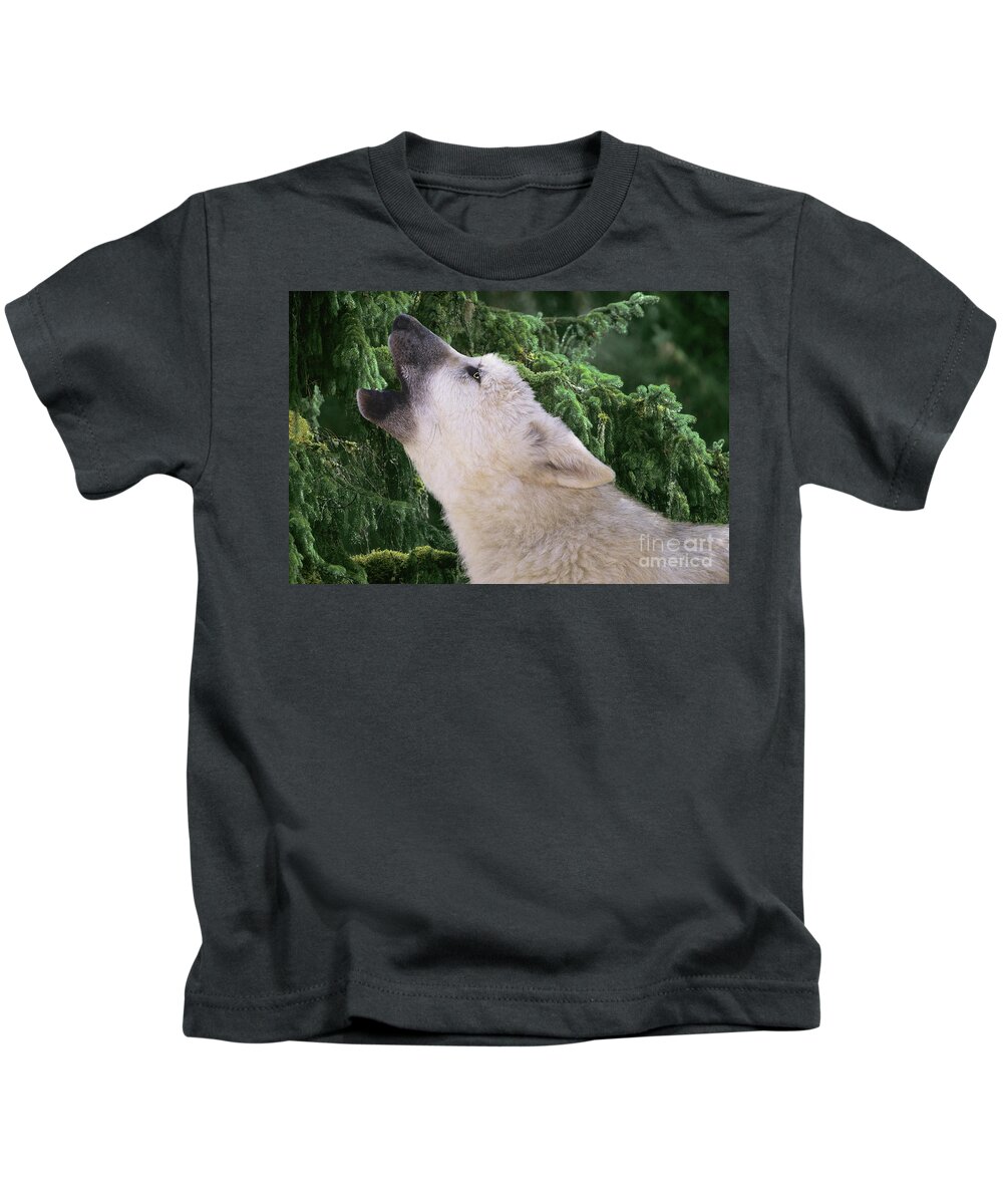 Arctic Wolf Kids T-Shirt featuring the photograph Howlling Arctic Wolf Pup Endangered Species Wildlife Rescue by Dave Welling