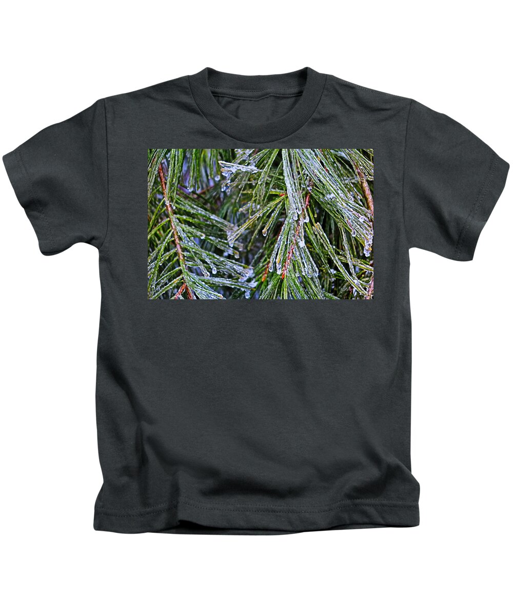 Ice Kids T-Shirt featuring the photograph Ice On Pine Needles by Daniel Reed