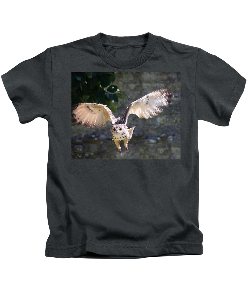 Owl Kids T-Shirt featuring the photograph In Flight by Sheila Wedegis