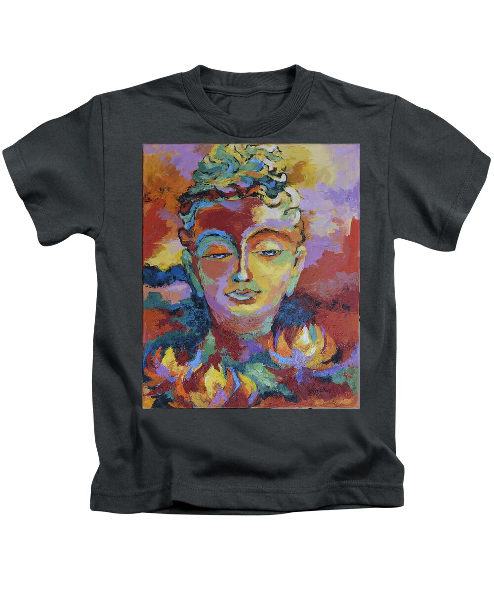 Buddha Kids T-Shirt featuring the painting Introspection by Jyotika Shroff