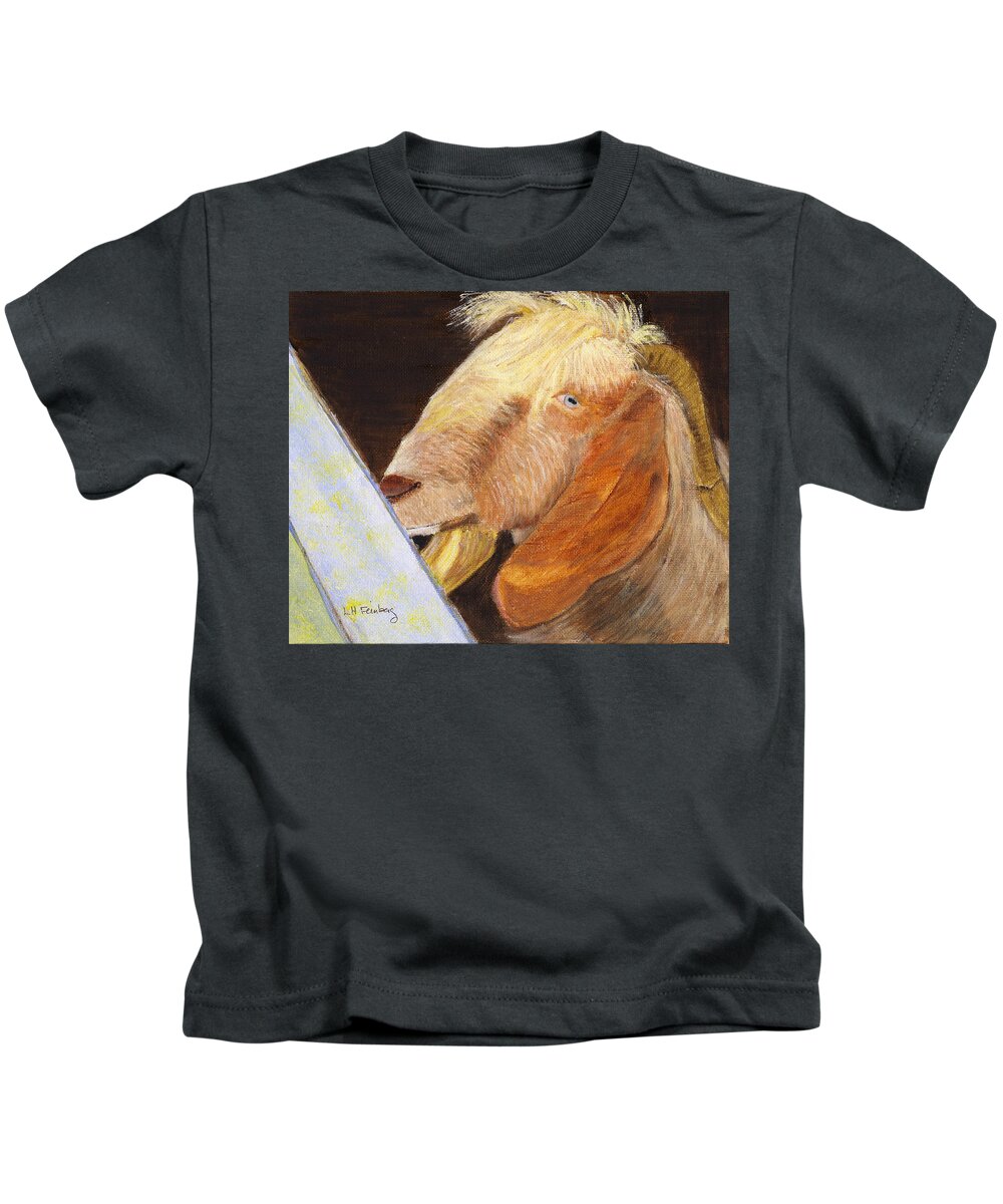 Goat Kids T-Shirt featuring the painting Israeli Goat by Linda Feinberg