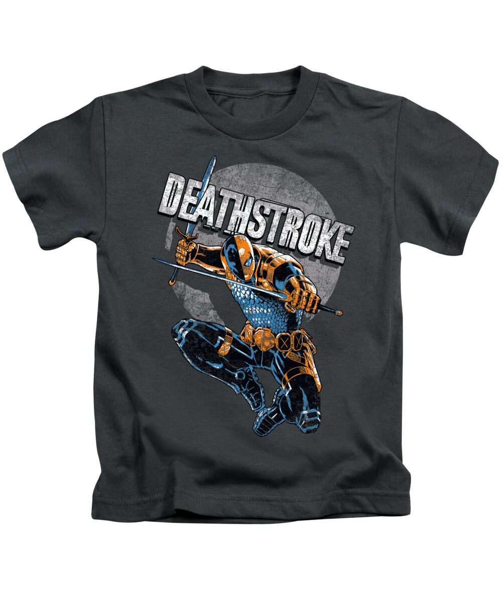  Kids T-Shirt featuring the digital art Jla - Deathstroke Retro by Brand A