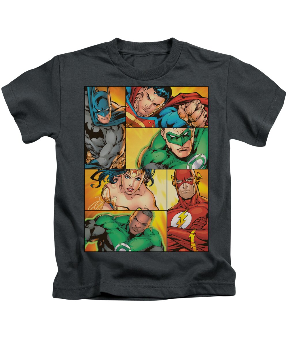 Justice League Of America Kids T-Shirt featuring the digital art Jla - Hero Boxes by Brand A