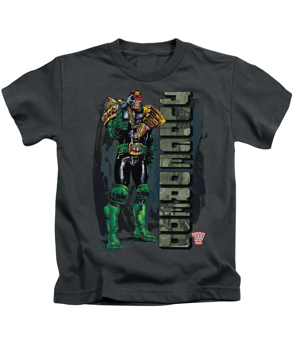 Judge Dredd Kids T-Shirt featuring the digital art Judge Dredd - Blam by Brand A
