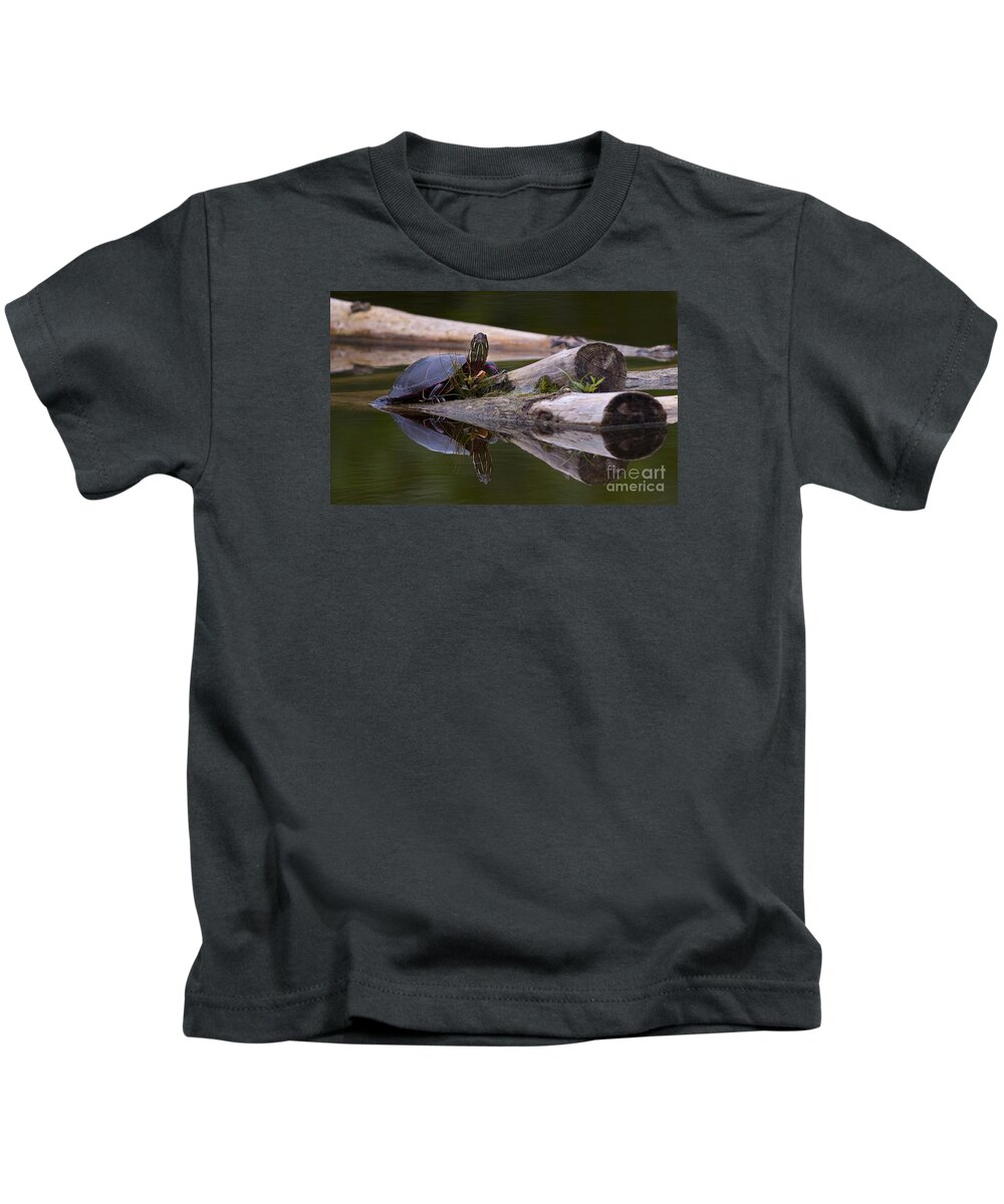 Midland Painted Turtle Kids T-Shirt featuring the photograph Just chillin.. by Nina Stavlund