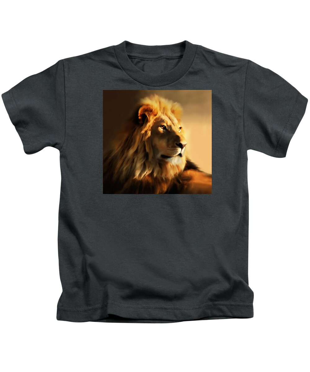 Colorful Kids T-Shirt featuring the painting King Lion Of Africa by Georgiana Romanovna
