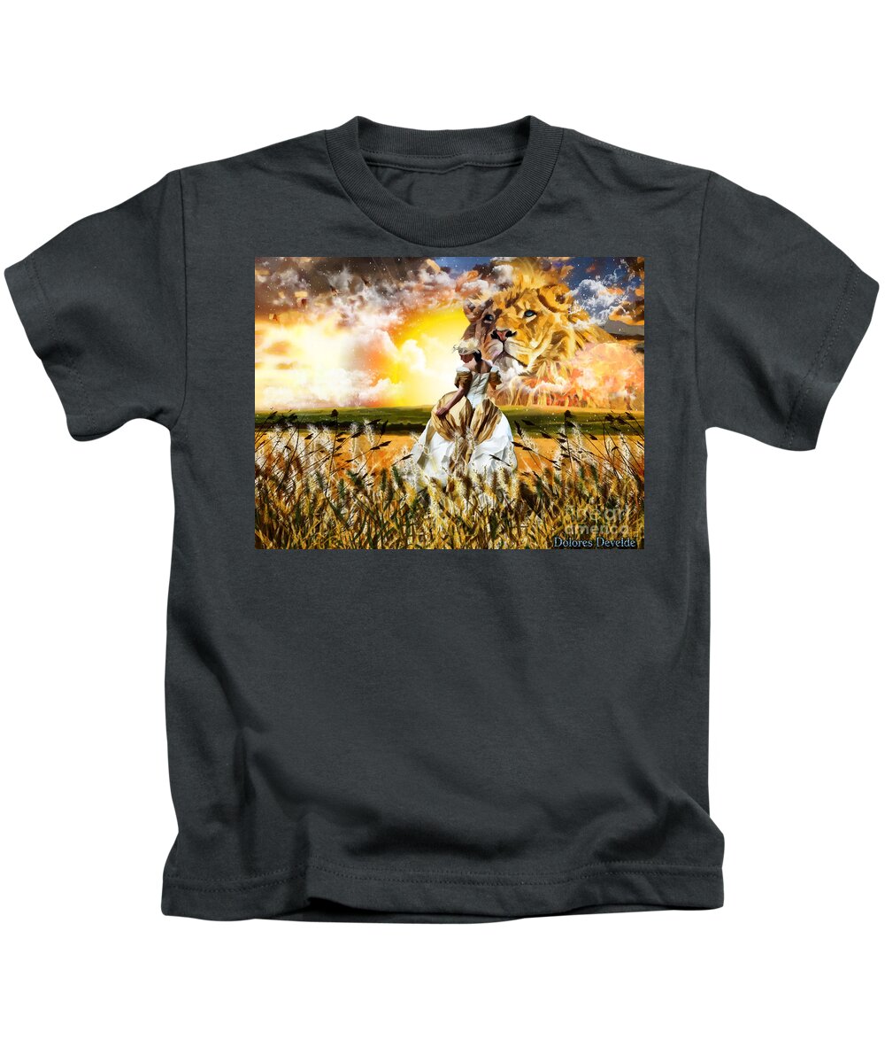 Kingdom Of Heaven Lion Of Judah Kids T-Shirt featuring the digital art Kingdom Gold by Dolores Develde
