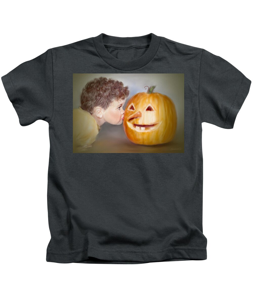 Pumpkin Kids T-Shirt featuring the photograph Kissy Face2 by Bonnie Willis
