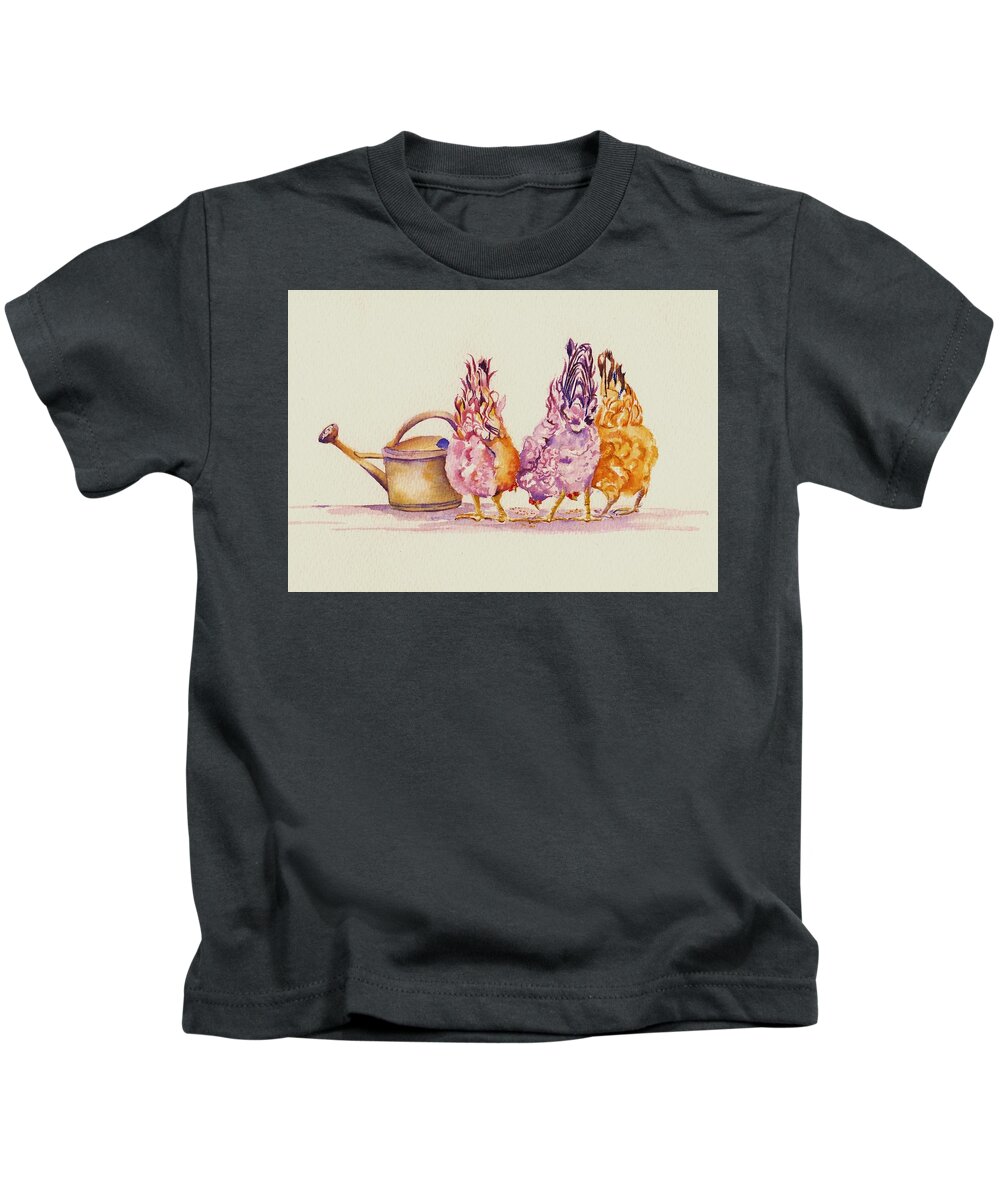 Chickens Kids T-Shirt featuring the painting Hens - Ladies Who Lunch by Debra Hall