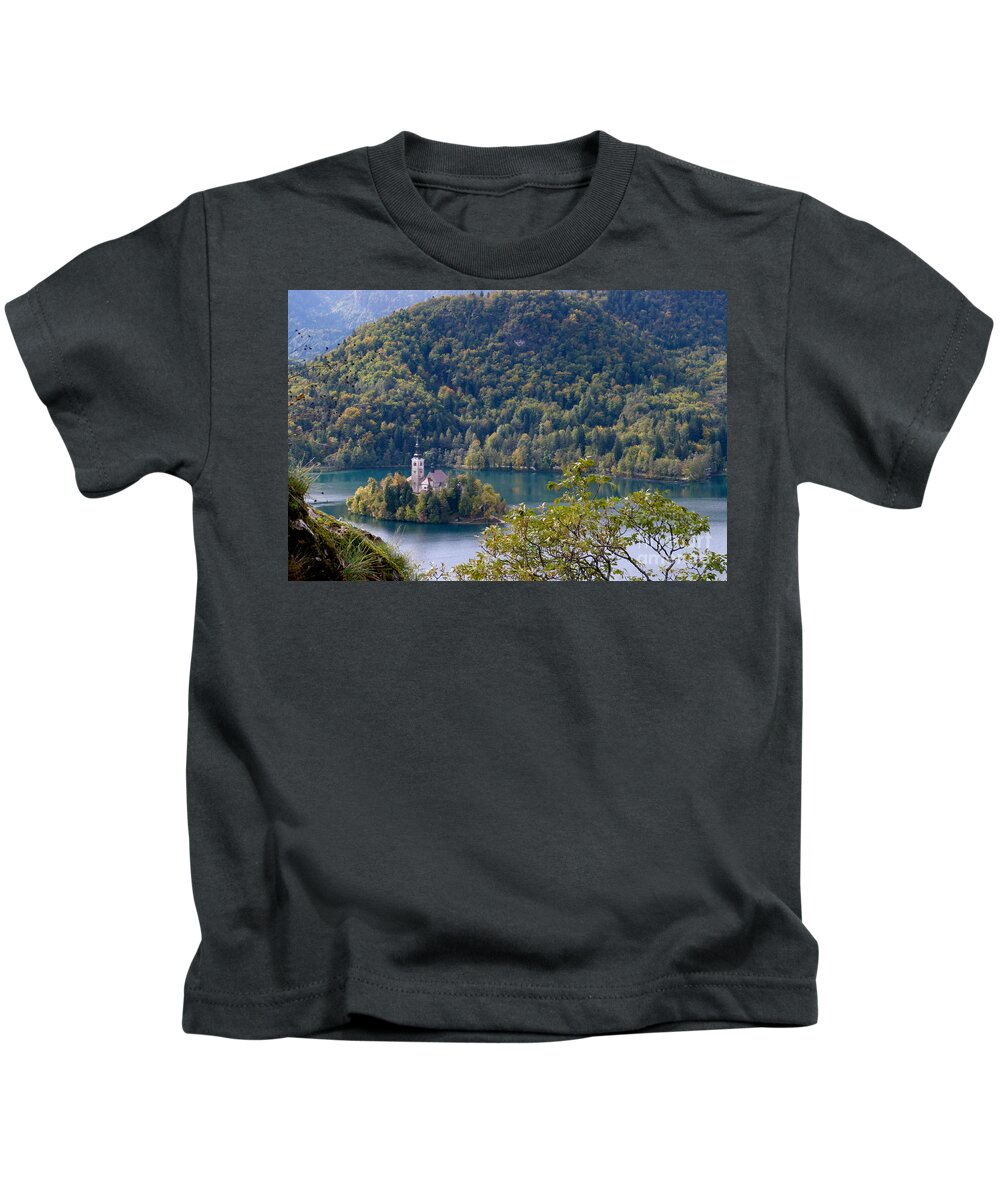 Lake Bled Kids T-Shirt featuring the photograph Lake Bled Island - Slovenia by Phil Banks