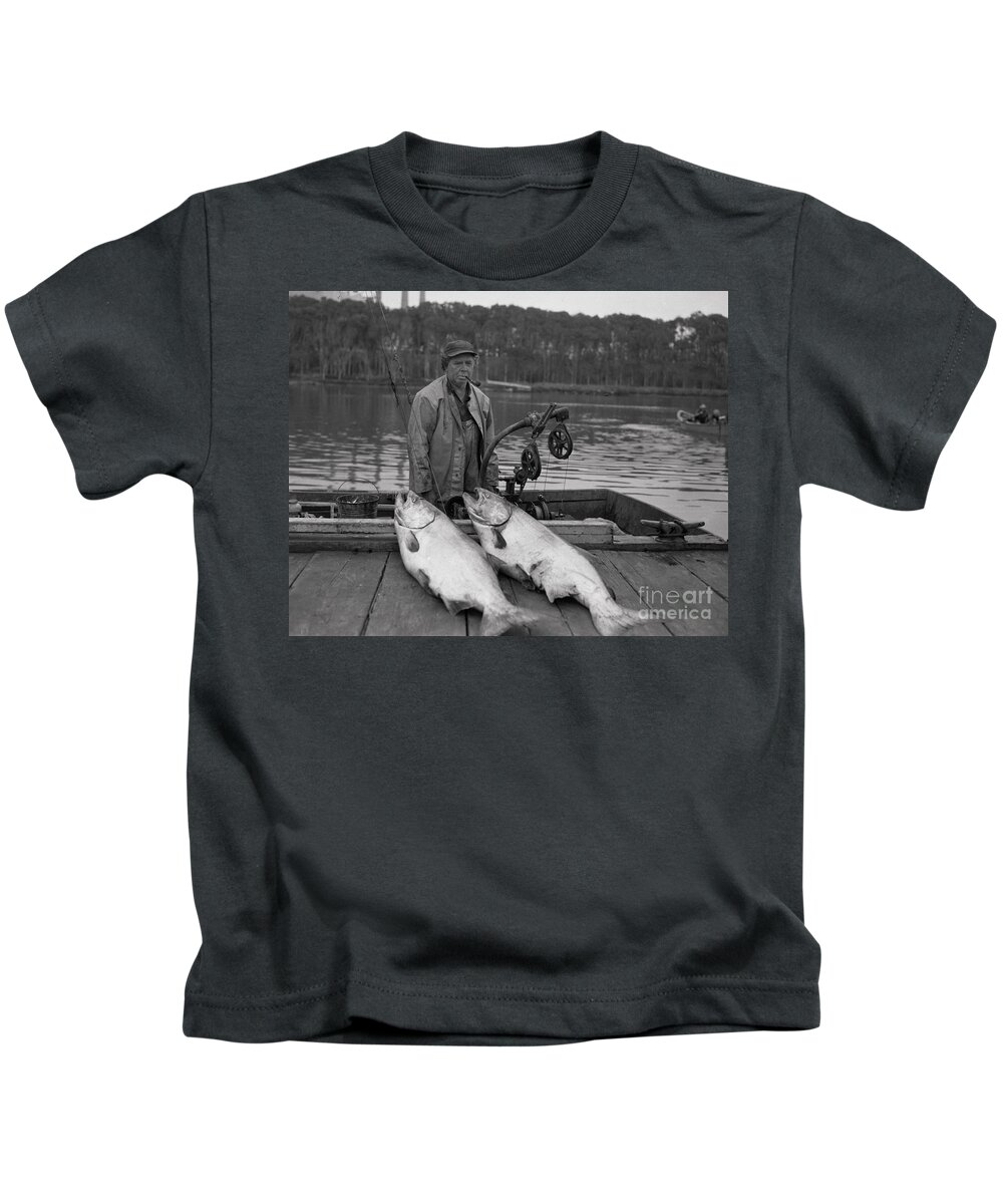 King Kids T-Shirt featuring the photograph Large King Salmon Moss Landing Monterey California circa 1955 by Monterey County Historical Society