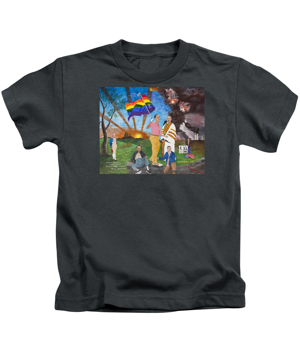 Whimsical Obama Kids T-Shirt featuring the painting Leading Obama Left by Mark Robbins