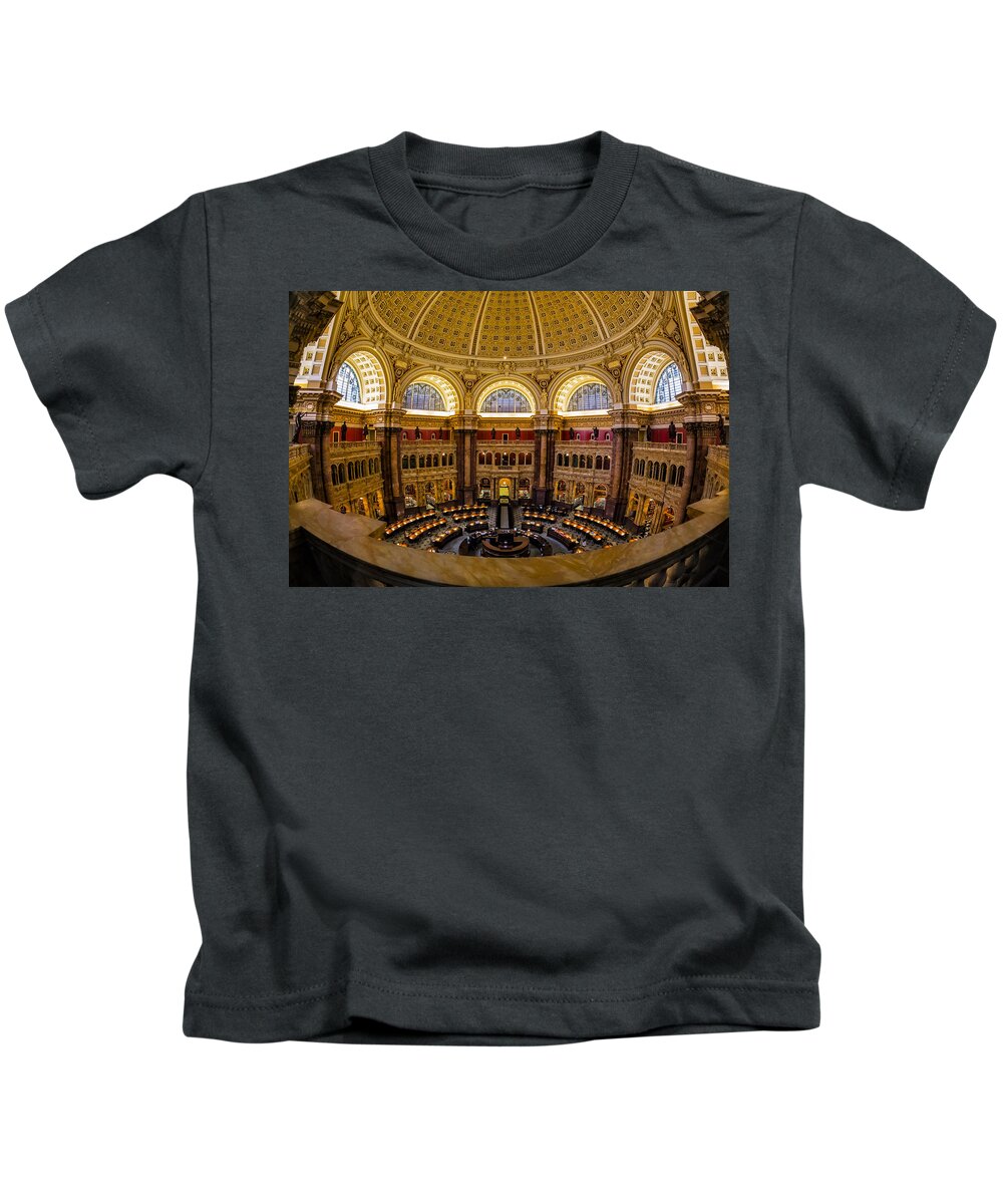 Library Of Congress Kids T-Shirt featuring the photograph Library Of Congress Main Reading Room by Susan Candelario
