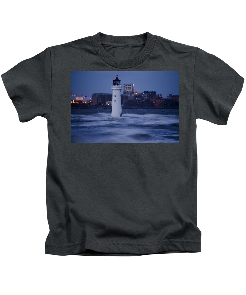 Lighthouse Kids T-Shirt featuring the photograph Lighthouse in the Storm by Spikey Mouse Photography