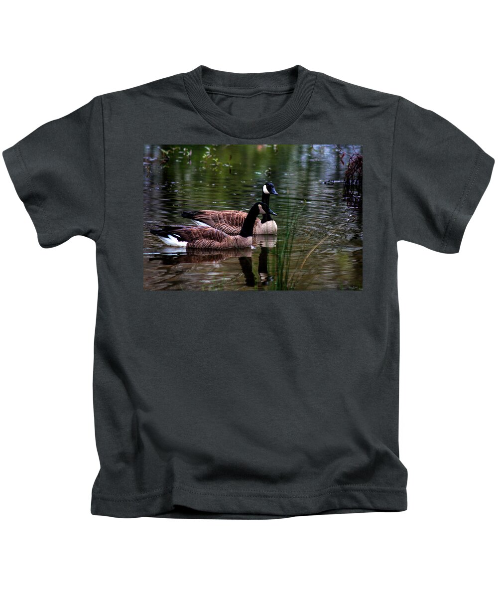 Canadian Goose Kids T-Shirt featuring the photograph Lila Goose and the King by Lesa Fine