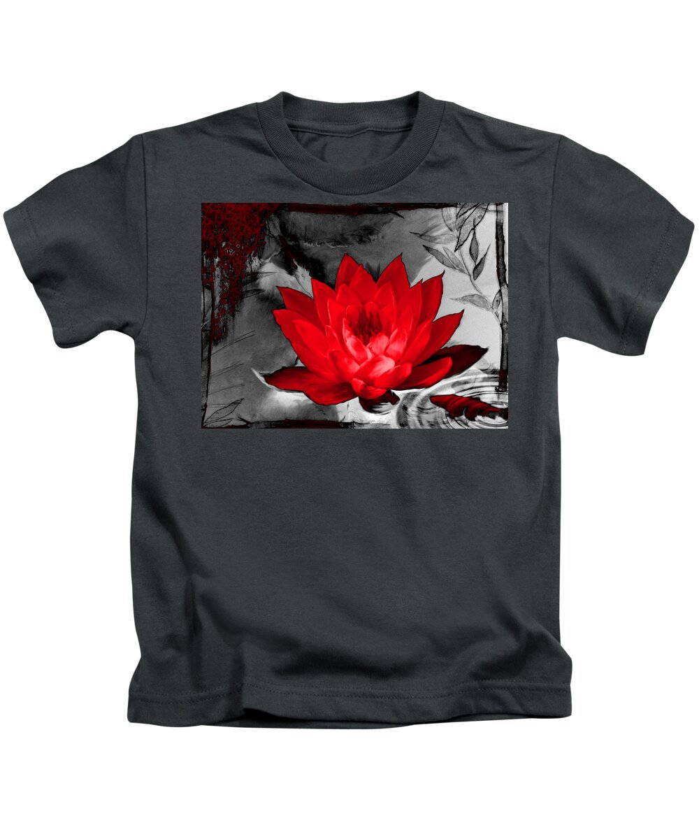 Lily Kids T-Shirt featuring the photograph Lily Red and Koi by Shannon Story