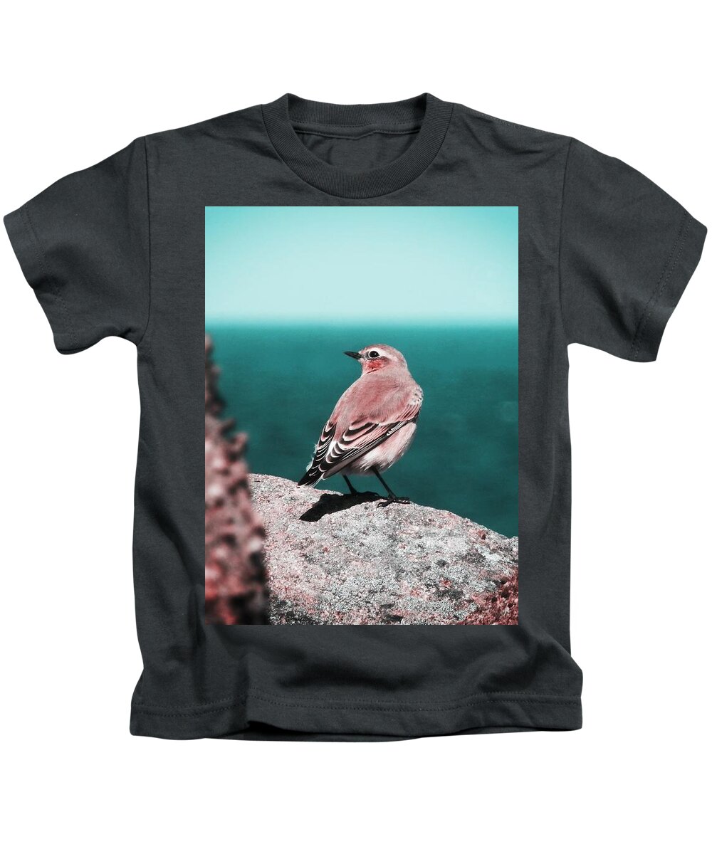 Wheatear Kids T-Shirt featuring the photograph Listening To The Sea by Zinvolle Art