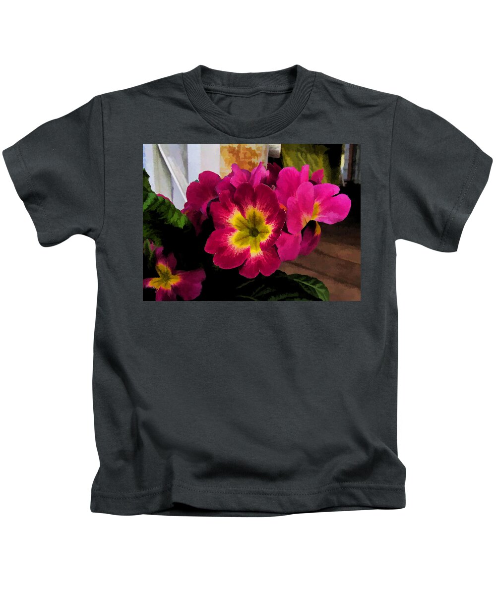 Ron Roberts Kids T-Shirt featuring the photograph Little Primrose flowers by Ron Roberts