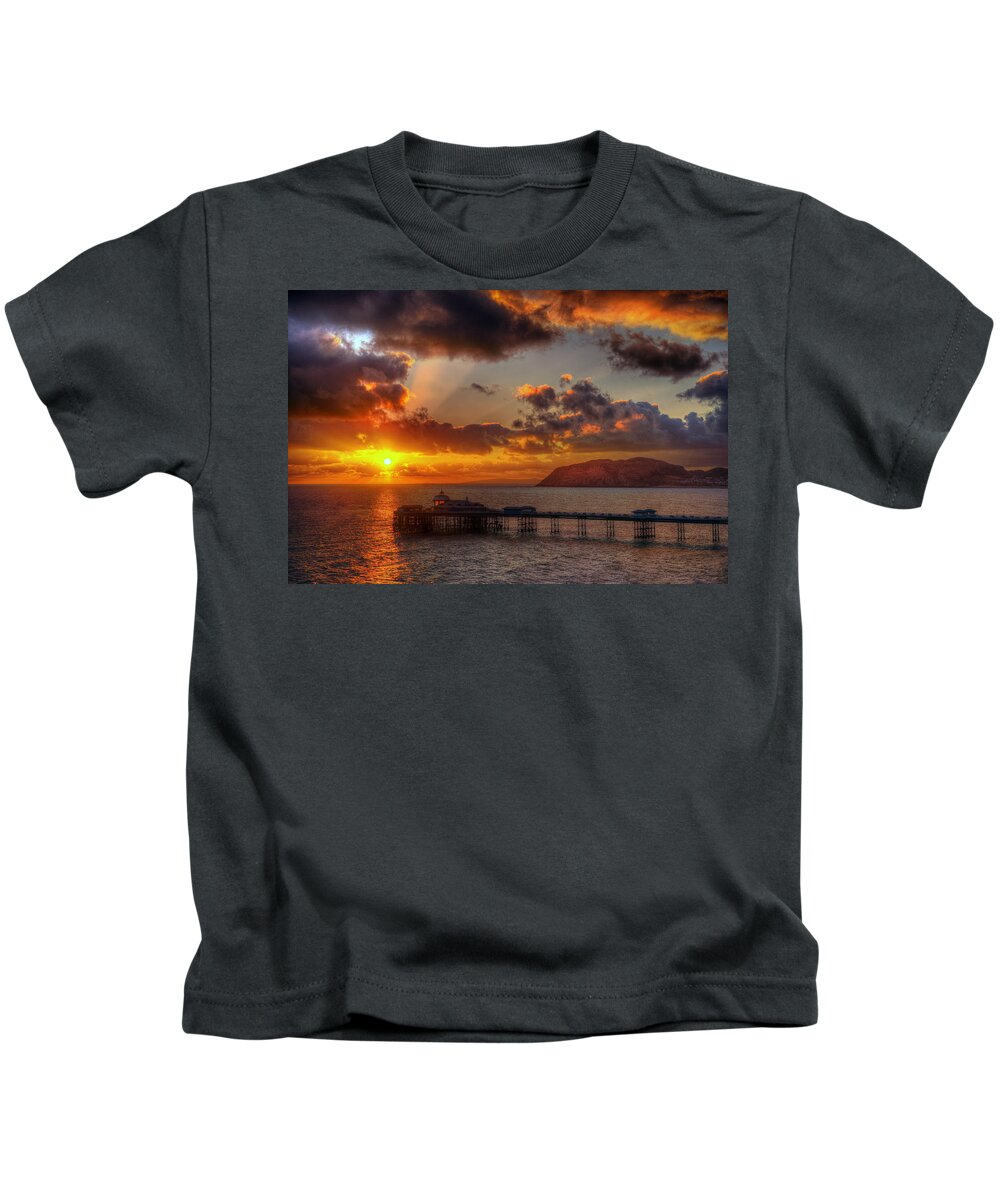 Llandudno Kids T-Shirt featuring the photograph Llandudno Pier Sunrise by Mal Bray