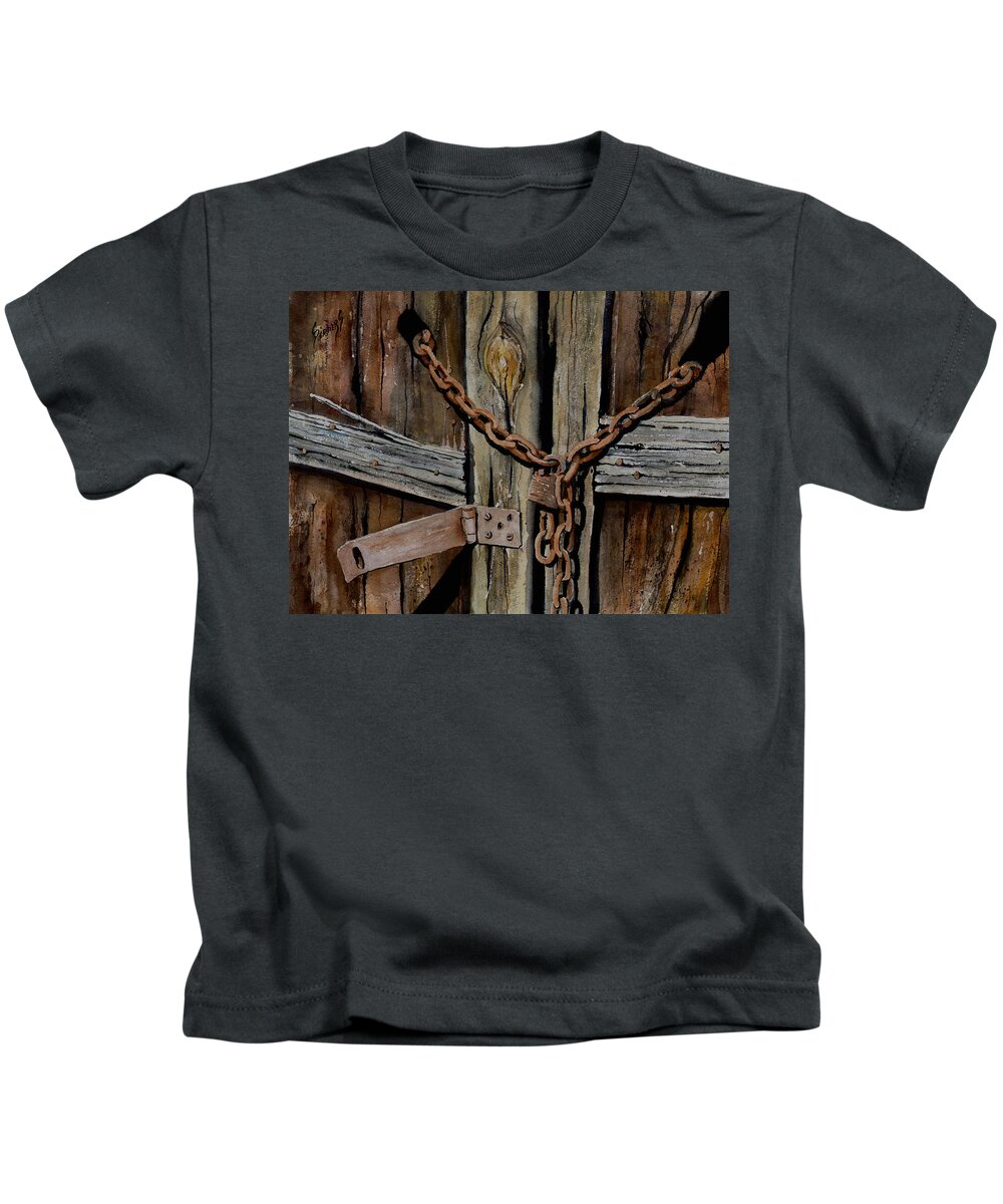 Door Kids T-Shirt featuring the painting Locked Doors by Sam Sidders