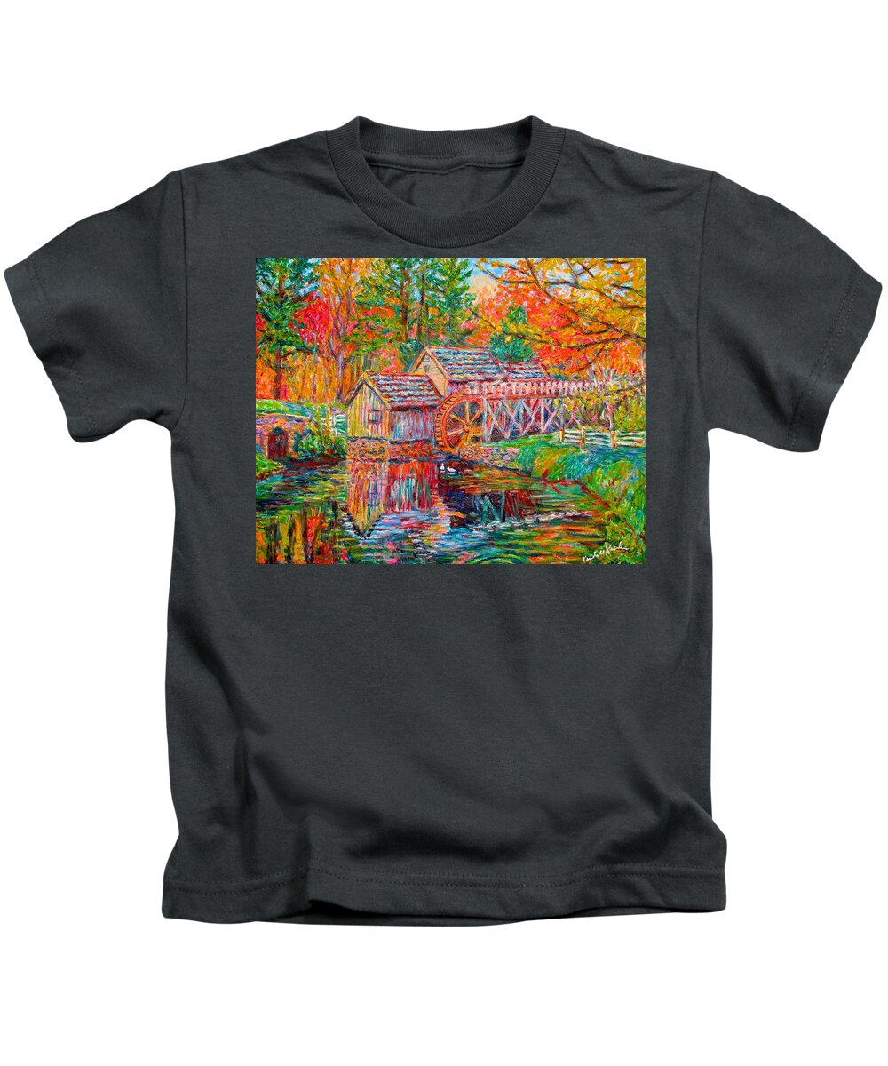 Mabry Mill Kids T-Shirt featuring the painting Mabry Mill in Fall by Kendall Kessler