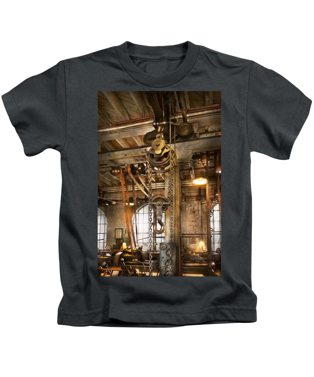 Self Kids T-Shirt featuring the photograph Machinist - In the age of industry by Mike Savad