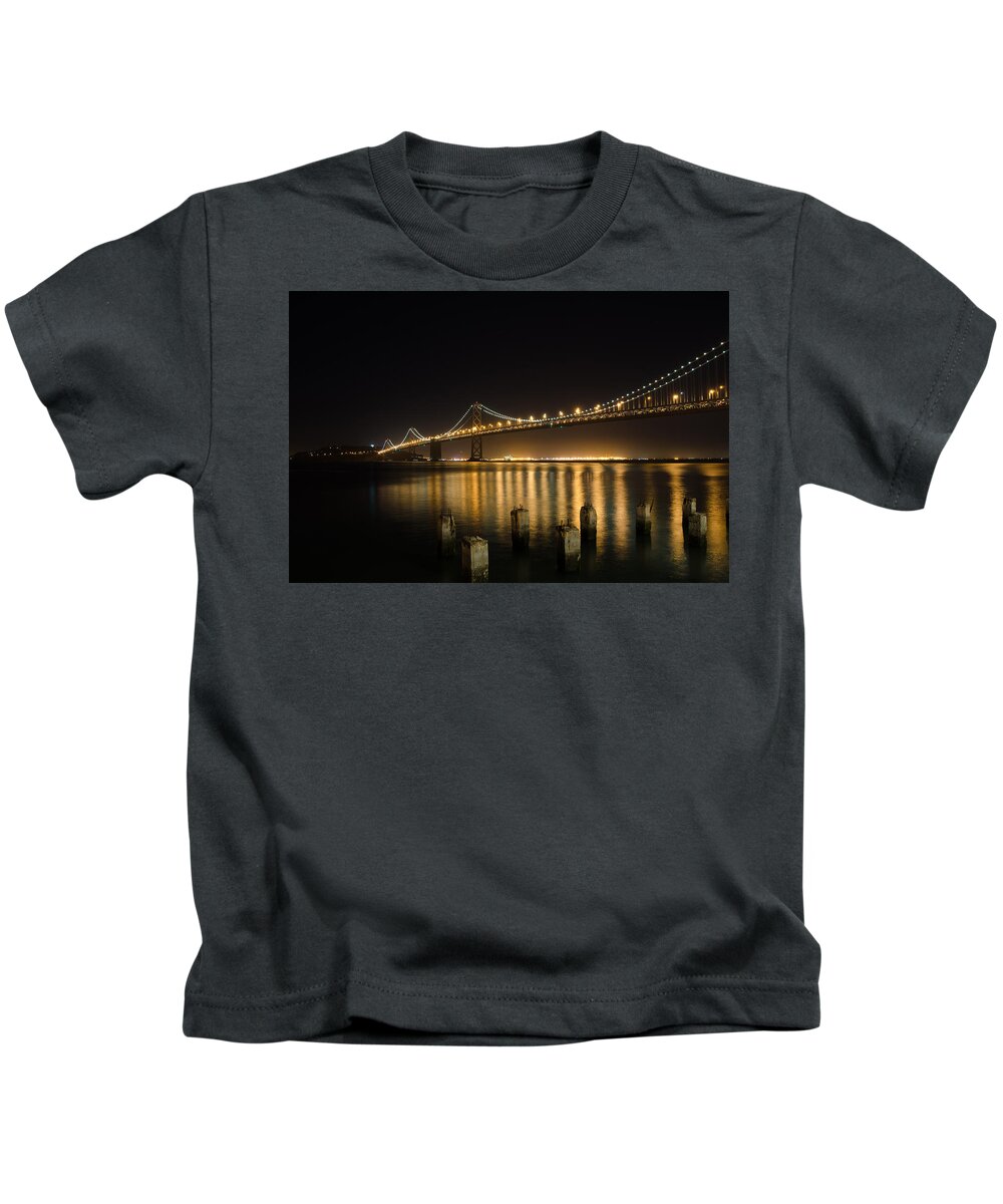 Bridge Night Bay Water Kids T-Shirt featuring the photograph Majestic Bay Bridge by Mike Gifford