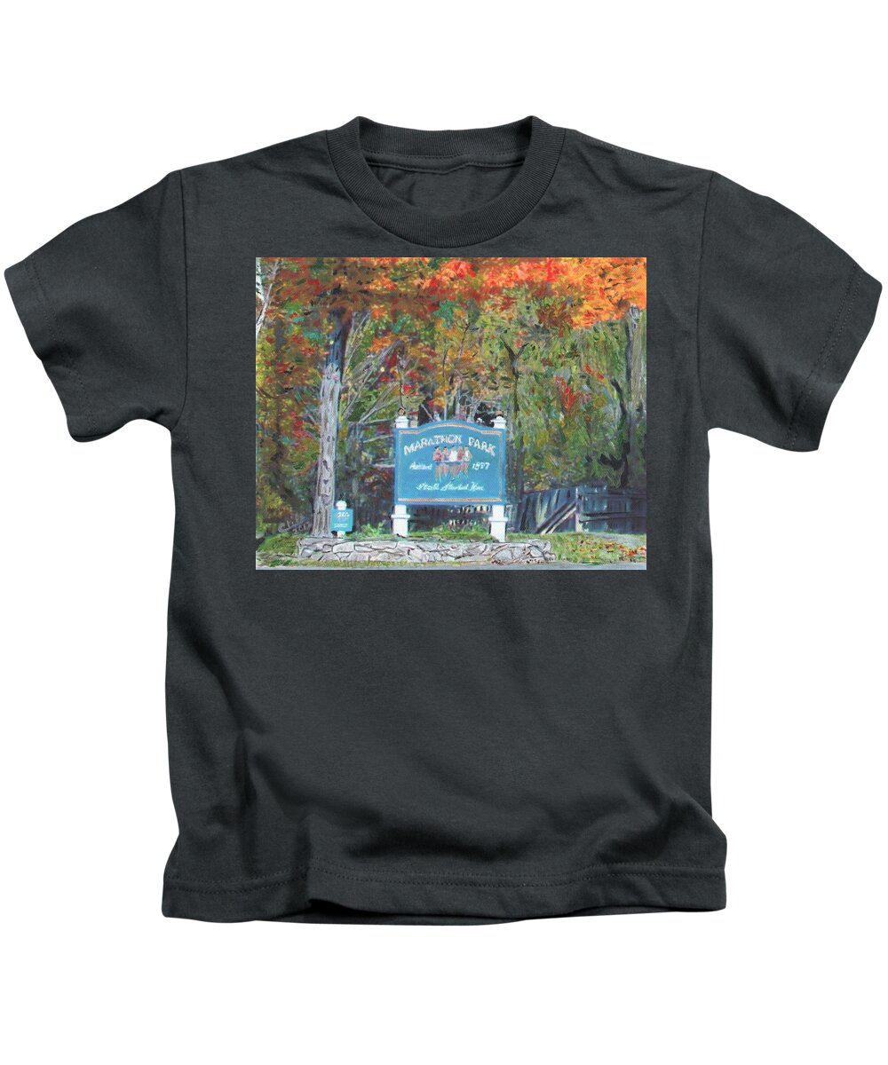 Baa Kids T-Shirt featuring the painting Marathon Park by Cliff Wilson