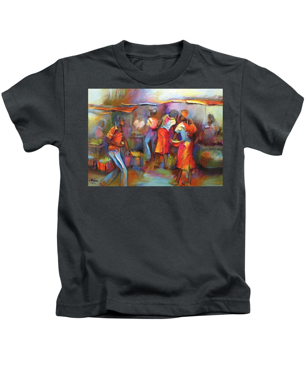 Abstract Kids T-Shirt featuring the painting Market Day by Cynthia McLean