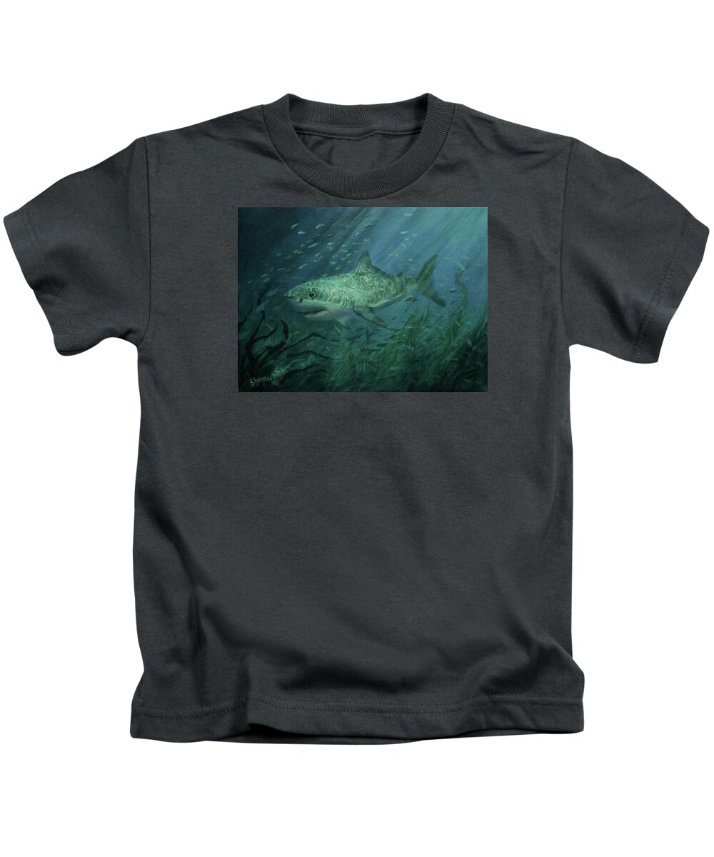 Shark Kids T-Shirt featuring the painting Megadolon Shark by Tom Shropshire