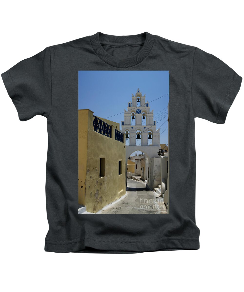 Blue Kids T-Shirt featuring the photograph Megalohori Chapel Bells by David Birchall