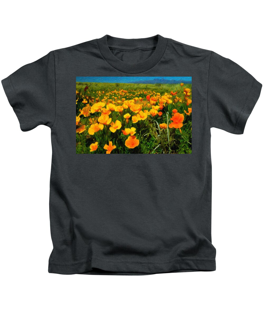 Poster Kids T-Shirt featuring the digital art Mexican Poppies by Chuck Mountain