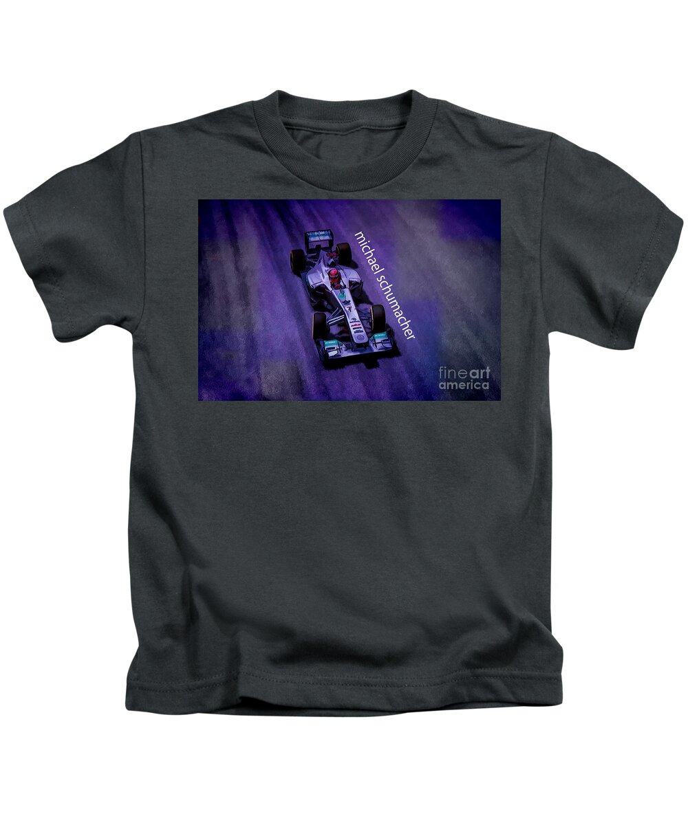 F1 Racer Kids T-Shirt featuring the digital art Michael Schumacher by Marvin Spates