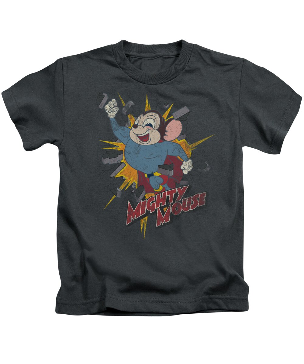 Mighty Mouse Kids T-Shirt featuring the digital art Mighty Mouse - Break Through by Brand A