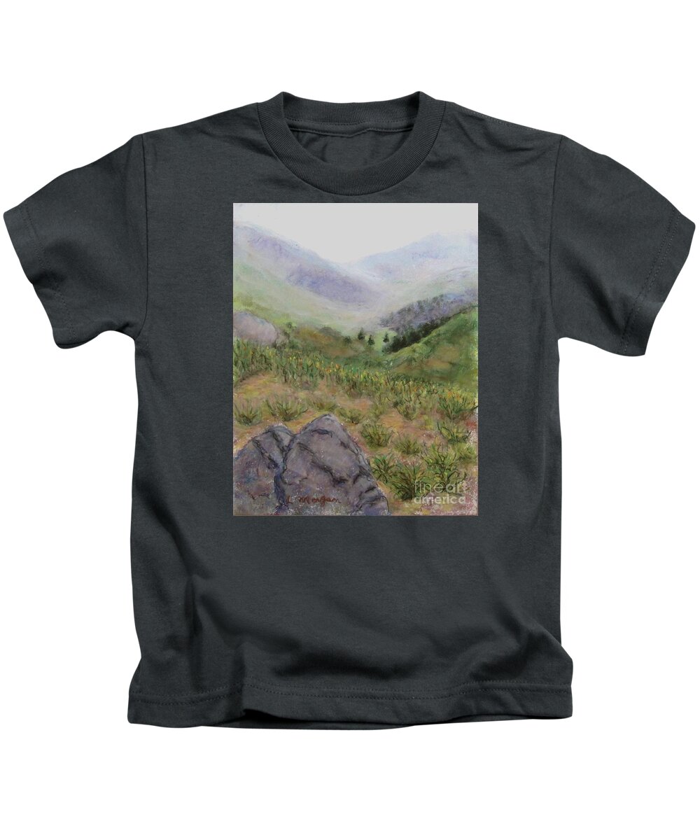 Scotland Kids T-Shirt featuring the painting Mist in the Glen by Laurie Morgan