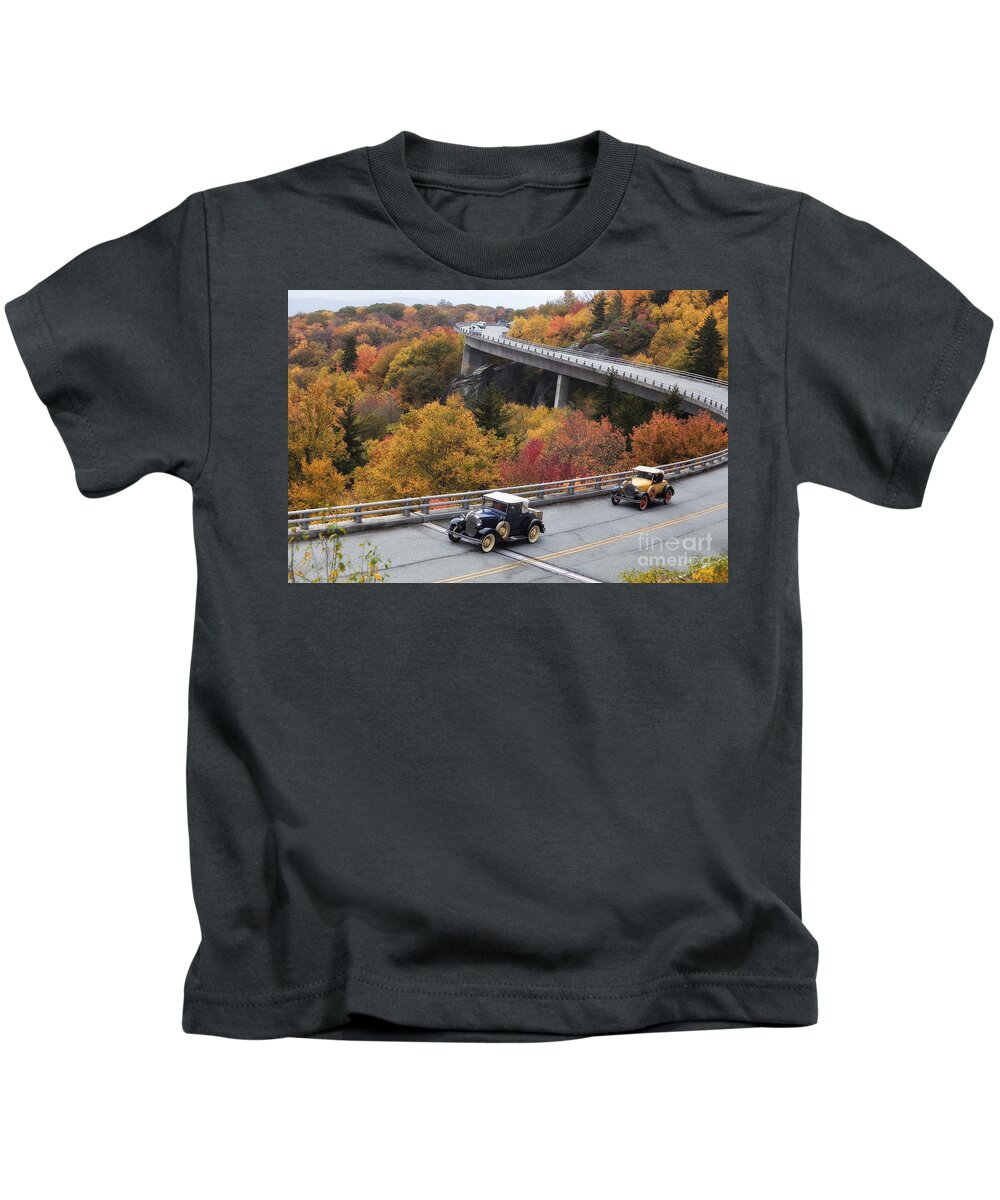 Linn Cove Viaduct Kids T-Shirt featuring the photograph Model A Cars on the Parkway by Jill Lang