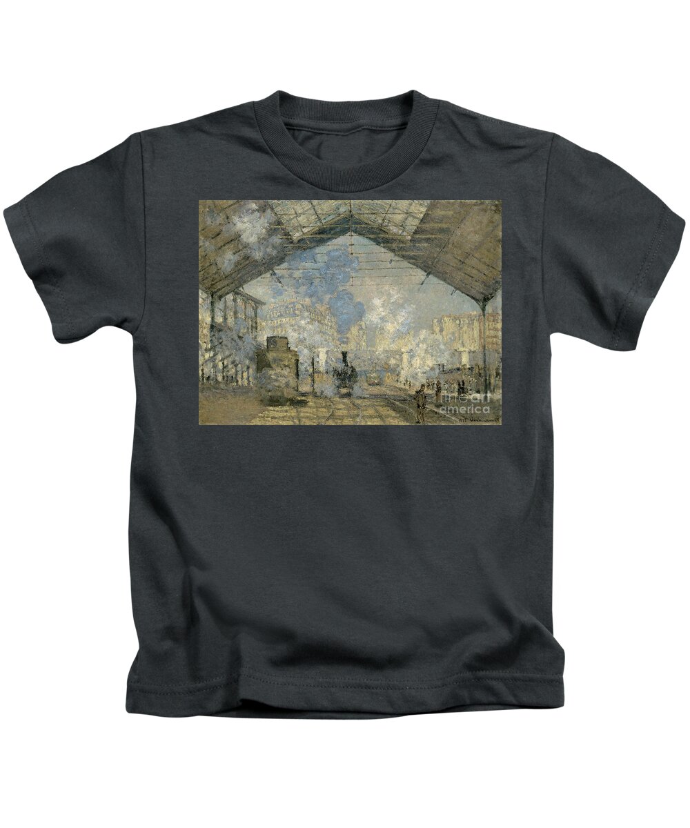 1877 Kids T-Shirt featuring the painting Monet Gare St Lazare 1877 by Granger