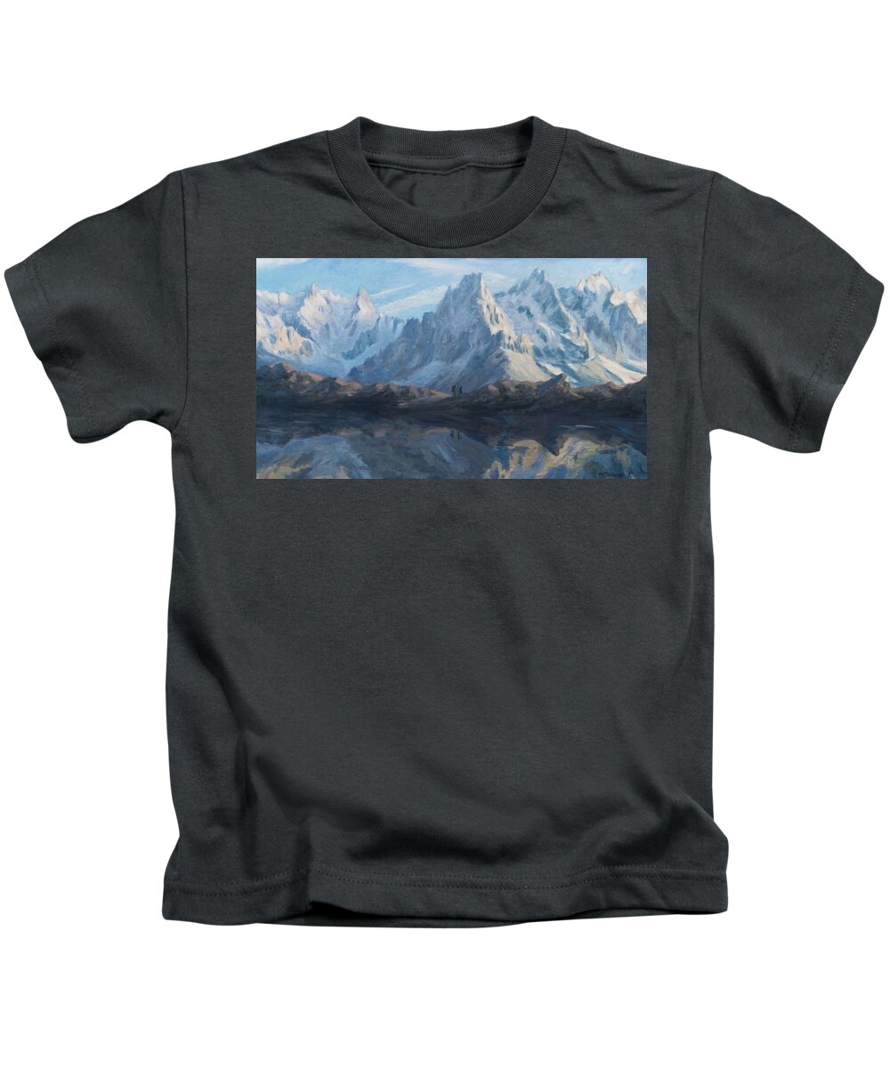 Mountain Kids T-Shirt featuring the painting Montain mirror by Marco Busoni