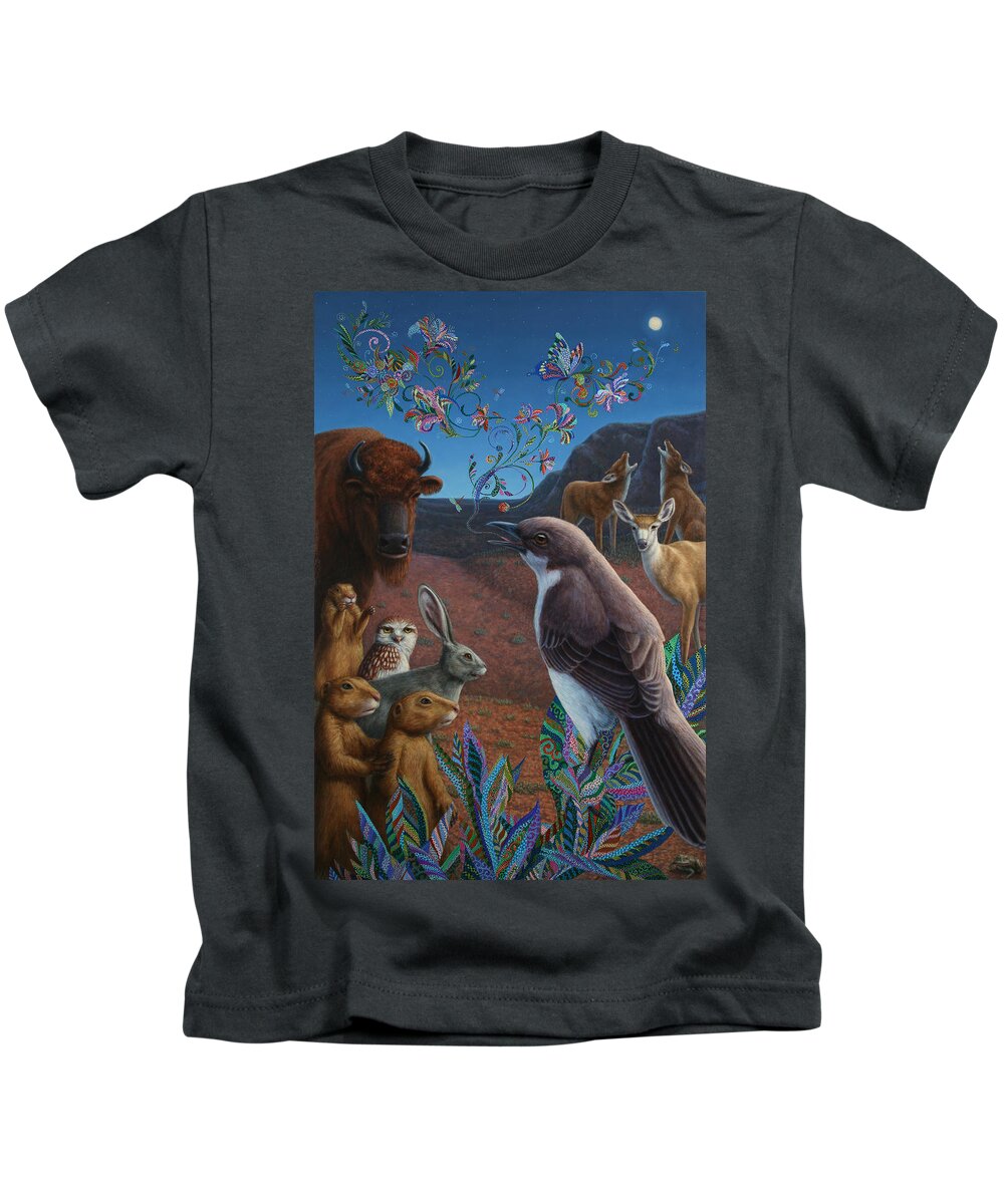 Mockingbird Kids T-Shirt featuring the painting Moonlight Cantata by James W Johnson