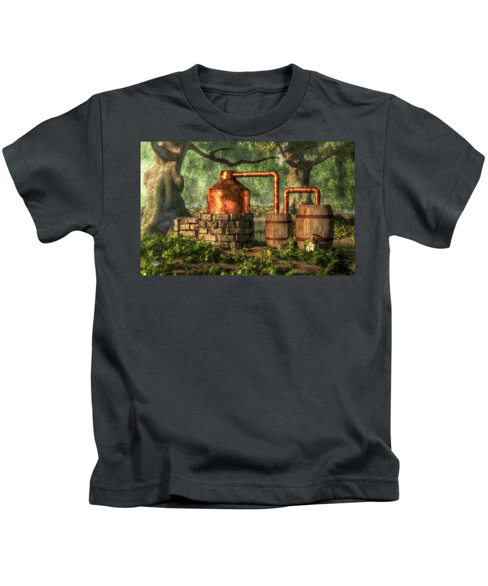 Moonshine Kids T-Shirt featuring the digital art Moonshine Still 2 by Daniel Eskridge