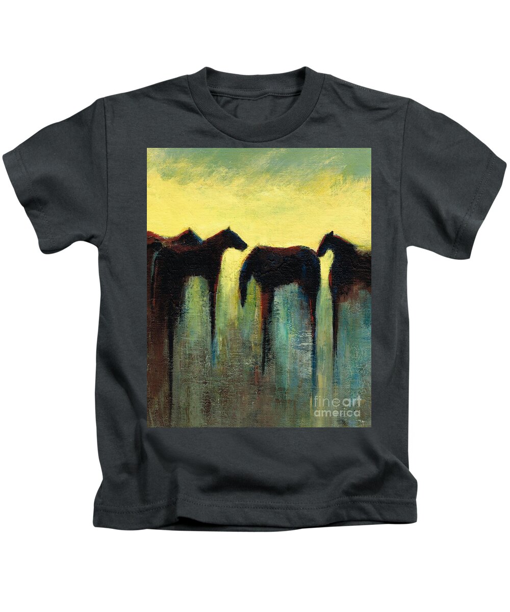 Equine Art Kids T-Shirt featuring the painting Morning Has Broken by Frances Marino