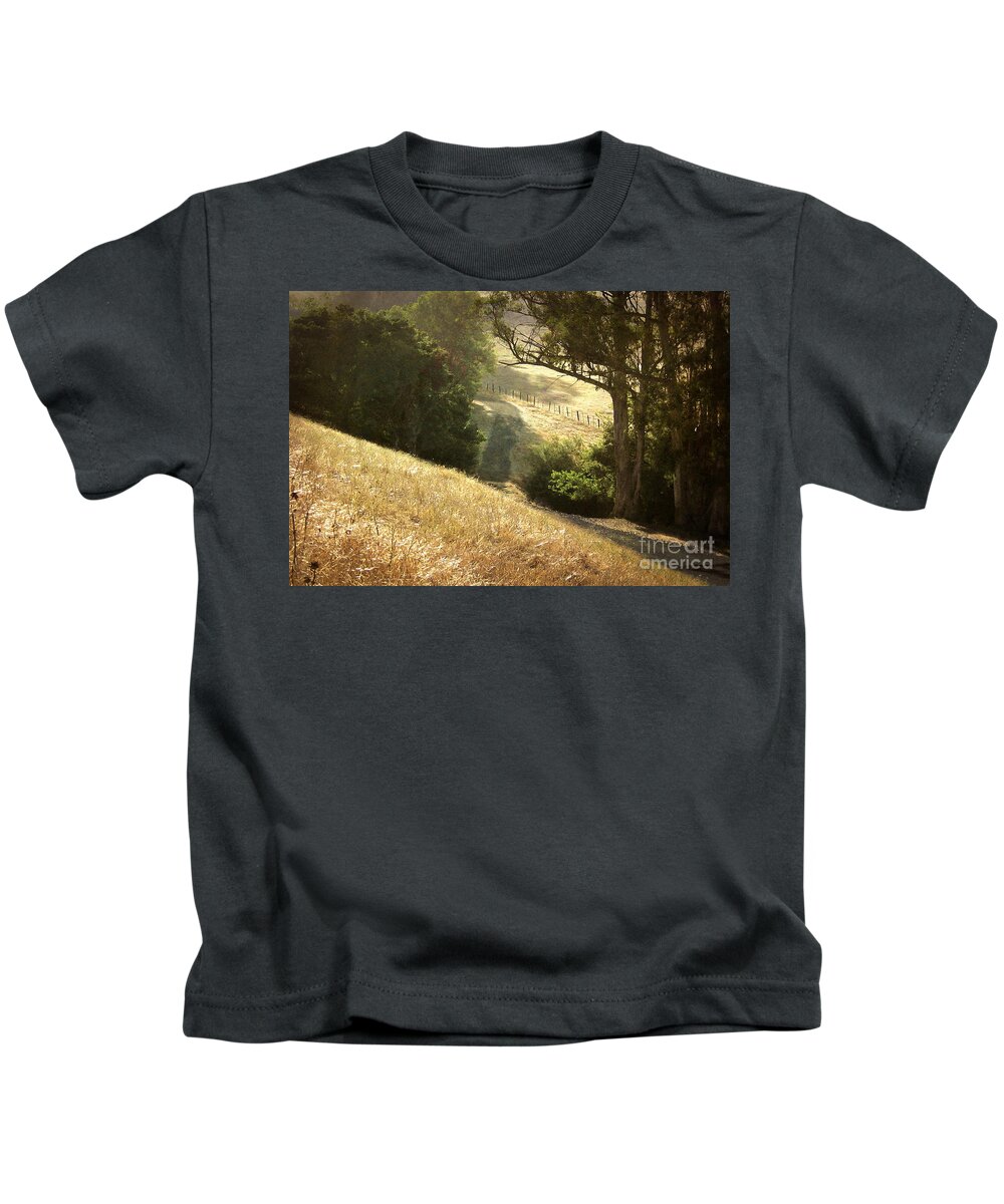 Golden Kids T-Shirt featuring the photograph Morning Walk by Ellen Cotton