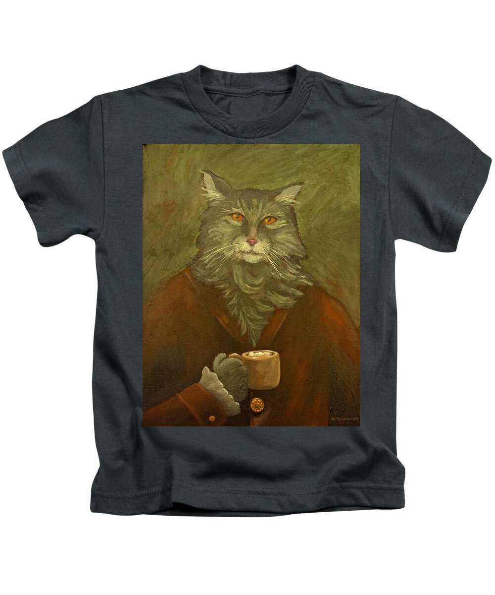 Cat Kids T-Shirt featuring the painting Mr. Mewington with Cappuccino by Don Morgan