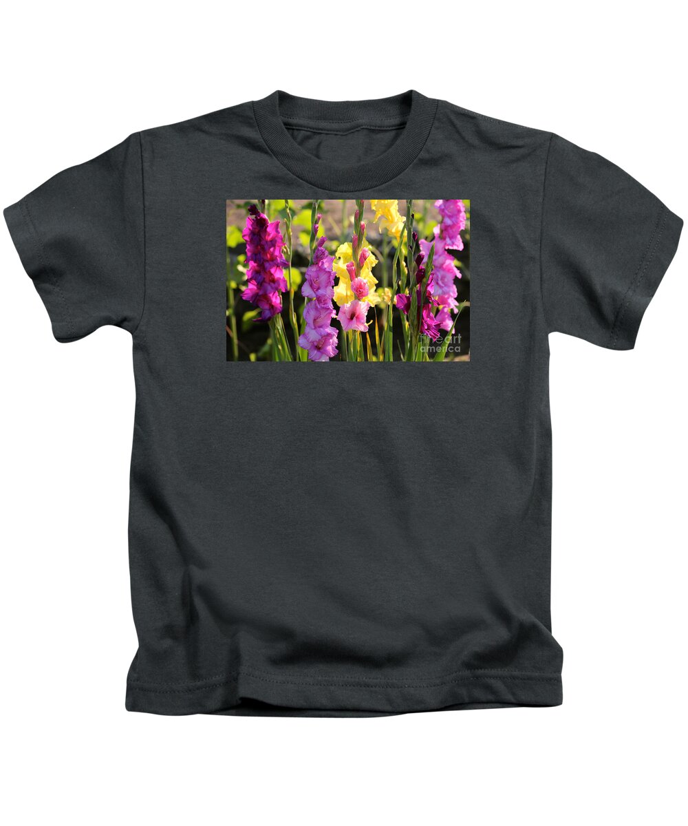 Glads Kids T-Shirt featuring the photograph Multi Colored Gladiolus by Carol Groenen