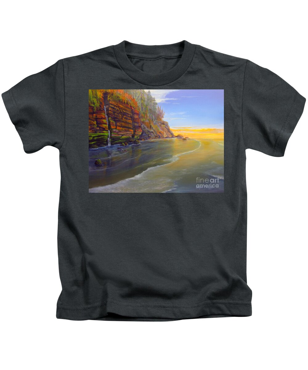 Landscape Kids T-Shirt featuring the painting Mystic Beach by Wayne Enslow