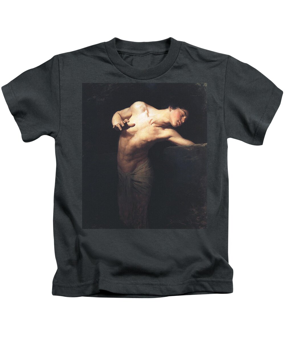 Narcissus Kids T-Shirt featuring the painting Narcissus by Gyula Benczur