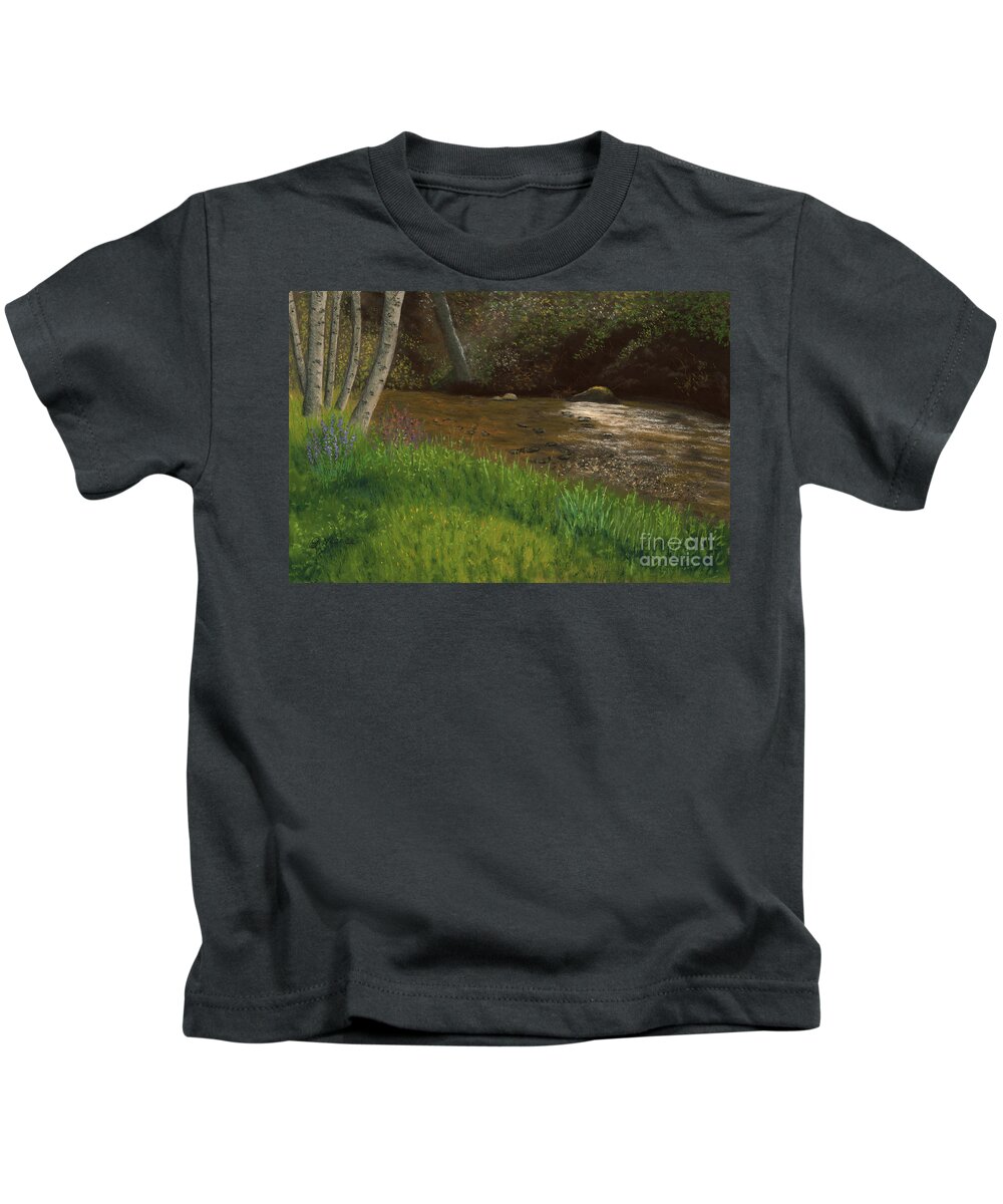Landscape Kids T-Shirt featuring the painting Natasha's Creek by Ginny Neece